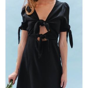 Black double tie front dress NWOT